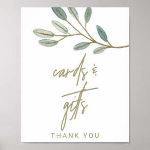 Pôster Cartões Eucalyptus e Sinal de Presente Dourados