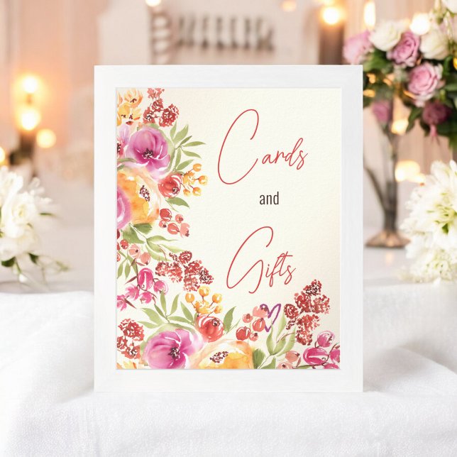 Poster Cartões Florais Boho Pintados À Mão Com Chá de pan (Hand-Painted Boho Floral Cards Gifts Bridal Shower Poster)