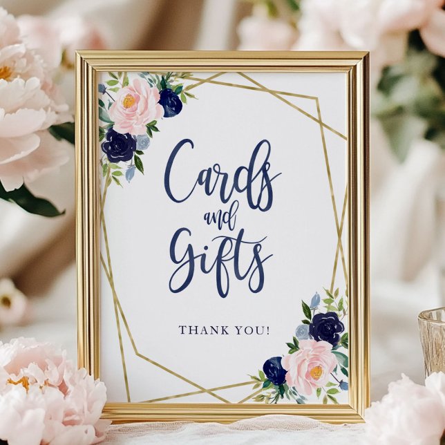 Poster Cartões Florais Dourados Azul E Sinal De Presente  (Criador carregado)