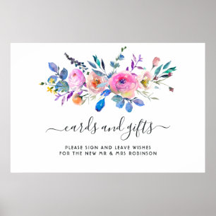 Poster Cartões Florais e Presentes de Aquarela Rosa-Inten
