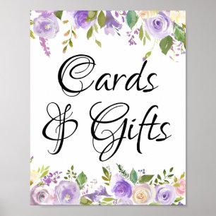 Poster Cartões Florais e Sinal de Presente Brancos Roxos