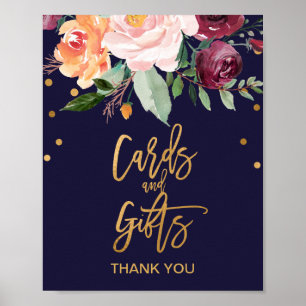 Pôster Cartões Florais e Sinal de Presente do outono