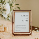 Poster Cartões Oferece Mesa Obrigado Preto Elegante Branc<br><div class="desc">Expresse a sua gratidão com este elegante cartazes "Cartões e Presentes", perfeito para casamentos ou celebrações especiais. Com a sua design minimalista e a sua tipografia refinada, este cartaz imprimível ou impresso é uma forma séria de guiar os seus convidados e de os obrigado pelo seu amor e generosidade. Personalize-o...</div>