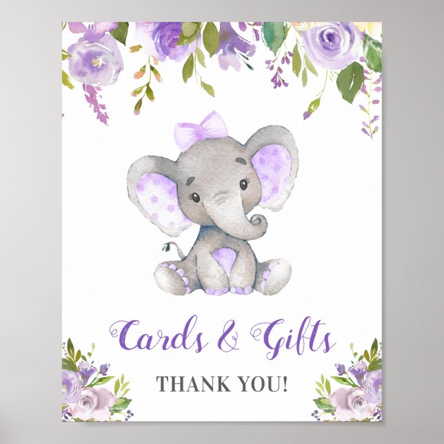 Poster Cartões Oferece Pequeno Elefante De Amendoim Roxo (Frente)
