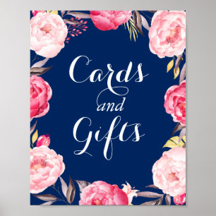 Poster Cartões Presente Marinho Azul Floral Sinal de Casa