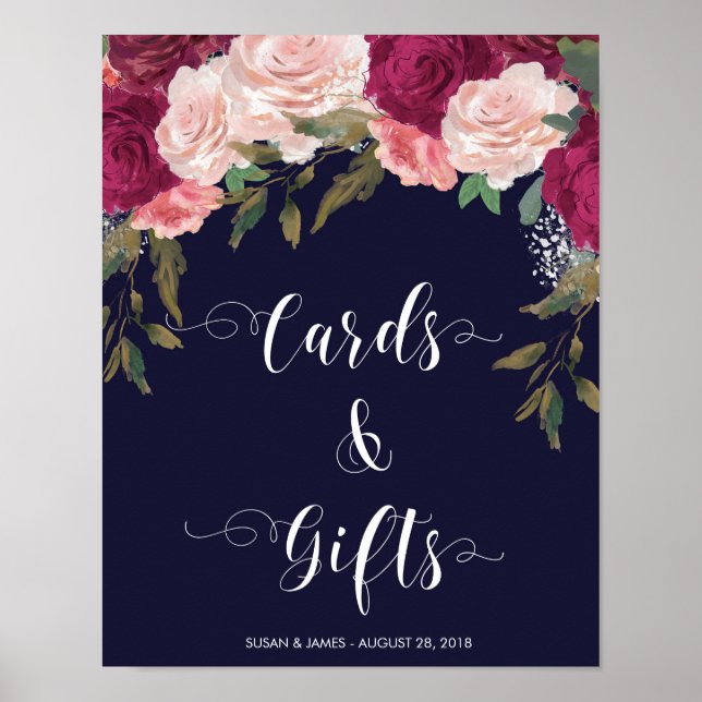 Poster Cartões Presente Símbolo de casamento marinho flor (Frente)