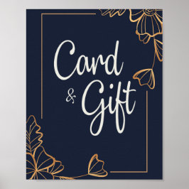 Poster Cartões & Presentes azul-marinho e floral dourado