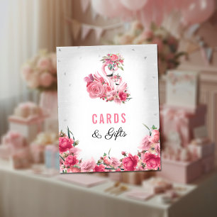 Poster Cartões Presentes Chá de fraldas Prata Flamingo