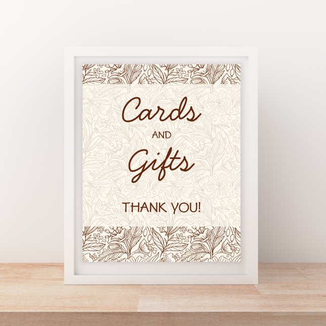 Poster Cartões & Presentes Fonte Manuscrita Floral Marrom (Cards & Gifts Warm Brown Floral Handwritten Font Poster)