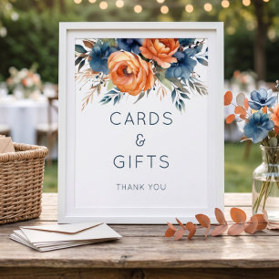 Poster Cartões Presentes Sinal Casamento Floral Laranja Q