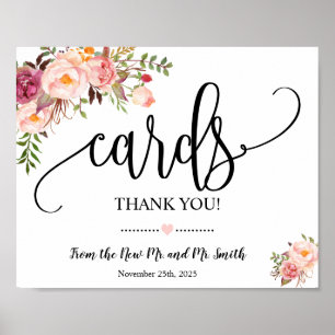 Poster Cartões sinal chuveiro recepção de casamento flora