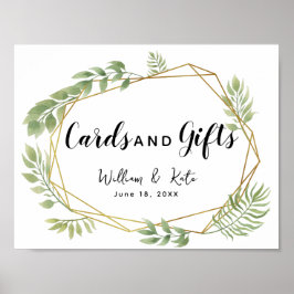 Poster cartões verdes de folhagem de cristal e presentes 