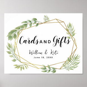 Poster cartões verdes de folhagem de cristal e presentes