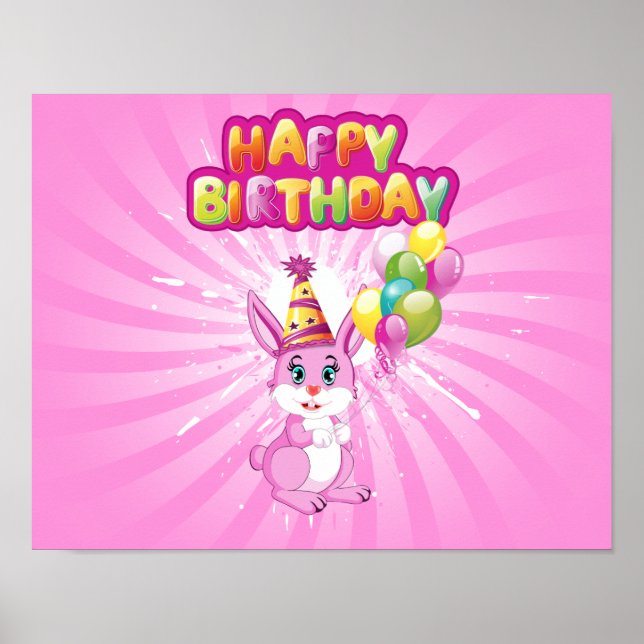 Poster Cartografia de Bunny Birthday rosa (Frente)