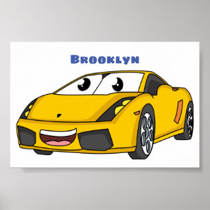 Poster Cartografia de carro esportivo amarelo e bonito