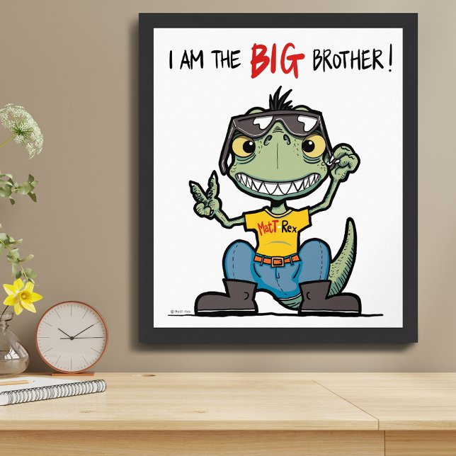 Poster Cartografia do Dinossauro Verde Feliz, irmão BIG (BIG brother Happy Green Dinosaur Cartoon Poster)