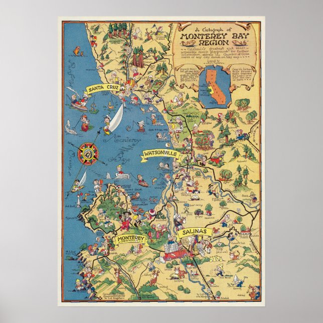 Poster Cartografo da região de Monterey Bay (Frente)