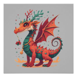 Pôster Cartoon Abstrato de Reindeer Dragon