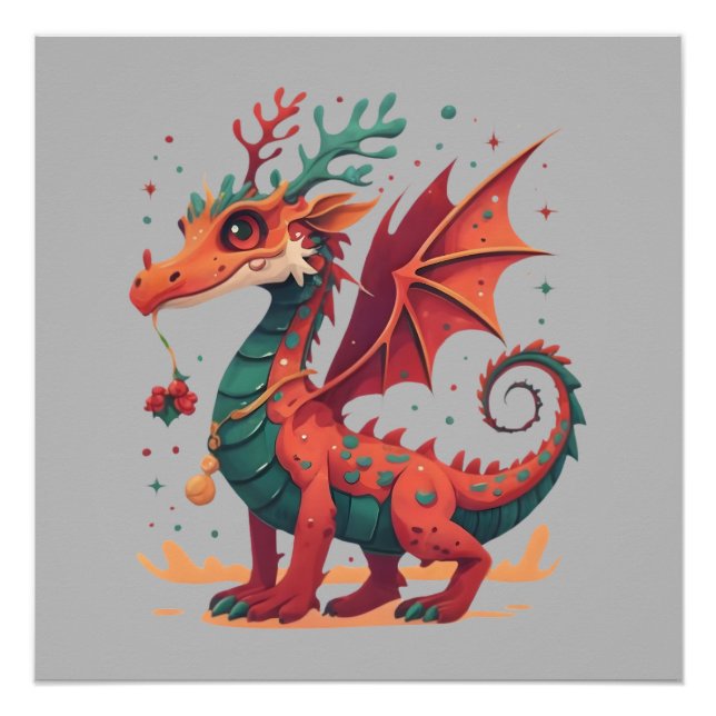 Pôster Cartoon Abstrato de Reindeer Dragon (Frente)