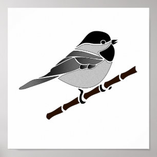 Poster Cartoon Adorable Carolina Chickadee