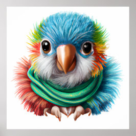 Poster Cartoon Adorável Fluffy Happy Baby Parrot
