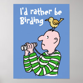 Poster Cartoon Bird Watcher & Bird.