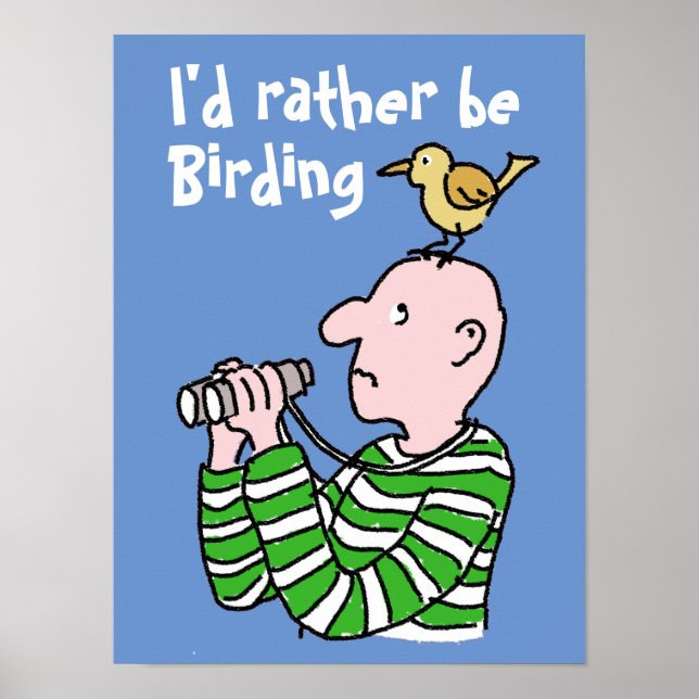 Poster Cartoon Bird Watcher & Bird. (Frente)