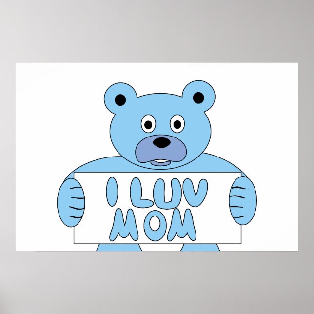Poster Cartoon Blue Bear I Luv Mãe (Eu Amo Mãe) (Frente)