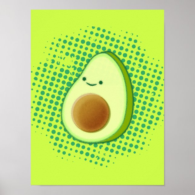 Poster Cartoon Bonito Avocado Em Vórtice Verde Distante (Frente)