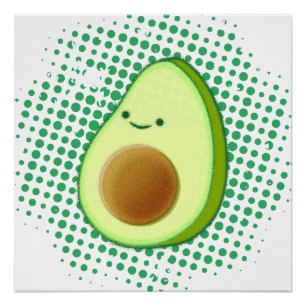 Pôster Cartoon Bonito Avocado Em Vórtice Verde Distante