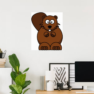 Poster Cartoon Bonito — Castor — Floresta Engraçado