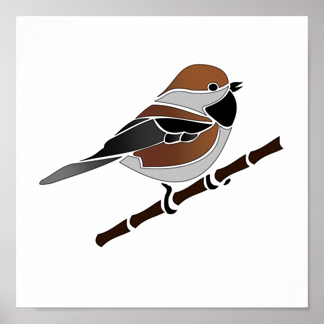 Poster Cartoon Boreal Chickadee Bird Adorável (Frente)