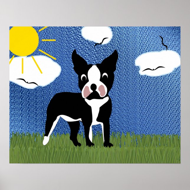 Pôster Cartoon Boston Terrier (Frente)