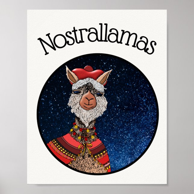 Poster Cartoon Branco Funny Kawaii Nostradamus Llama (Frente)