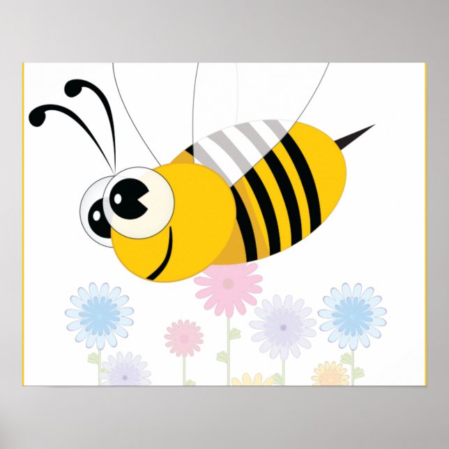 Pôster Cartoon Bumble Bee and Flowers (Frente)
