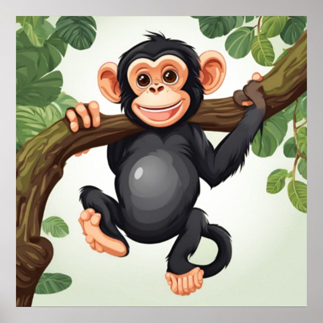 Poster Cartoon Chimpanzé Engraçado e Bonito (Frente)