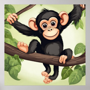 Poster Cartoon Chimpanzé Engraçado e Bonito