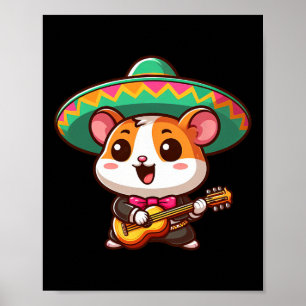 Poster Cartoon Cinco De Mayo Hamster Mariachi Guitar Mexi