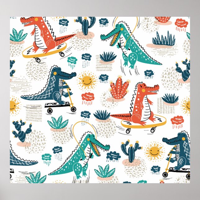 Poster Cartoon Crocodile: Vintage Animal Wallpaper (Frente)
