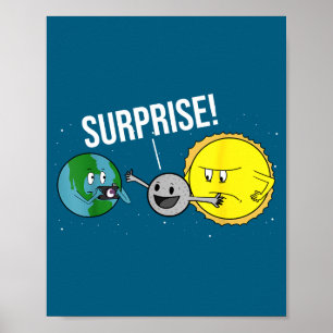 Poster Cartoon da Lua Engraçado Eclipse Solar Total