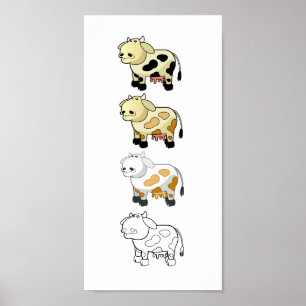 Pôster Cartoon Dairy Cows Canvas