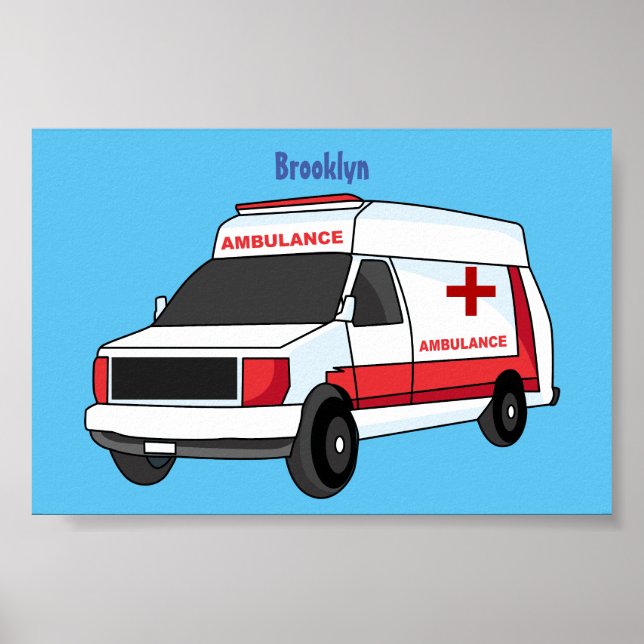 Poster Cartoon de ambulância vermelha (Frente)