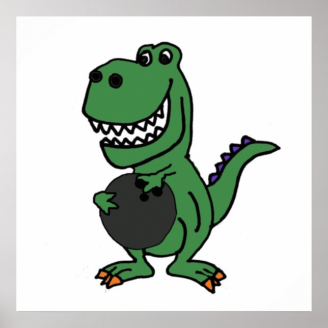 Poster Cartoon de Boliche T-rex Dinossaur (Frente)