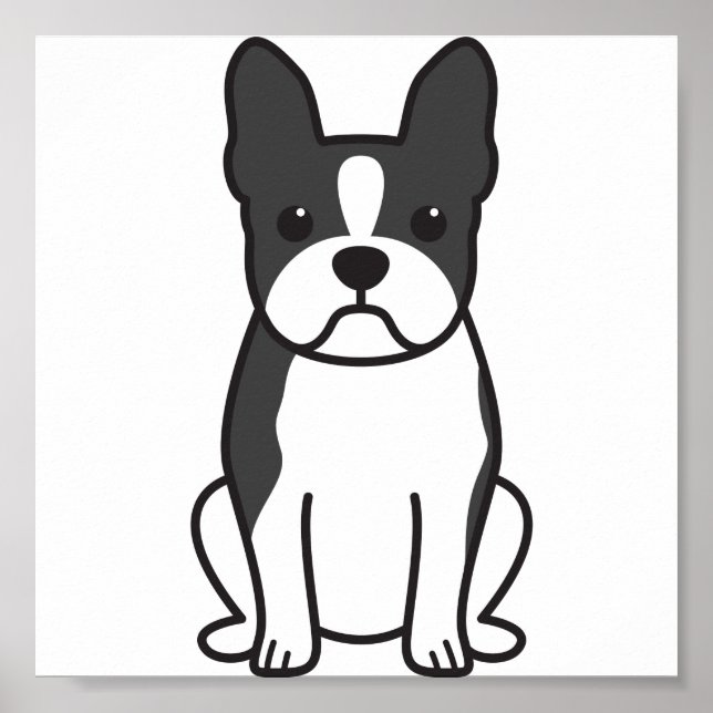 Pôster Cartoon de Boston Terrier Dog (Frente)