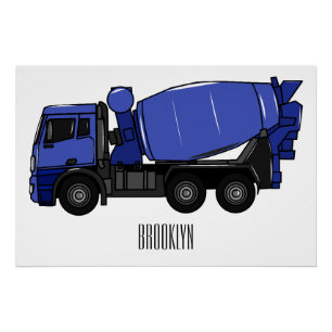 Pôster Cartoon de caminhão de transporte misto em betão