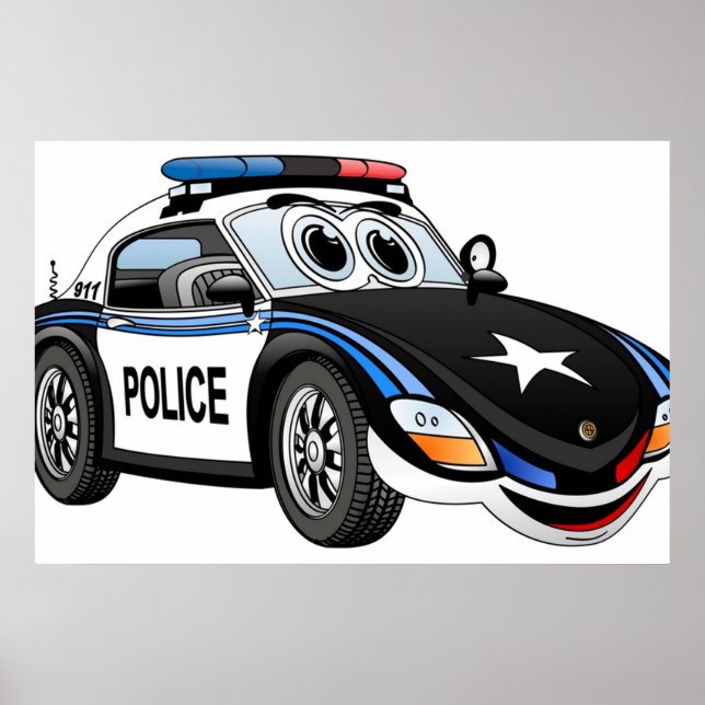Poster Cartoon de Carro de Esporte Policial (Frente)