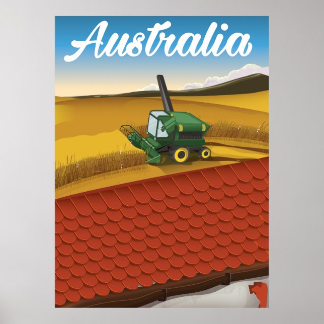 Poster Cartoon de colheita de viagem na Austrália (Frente)