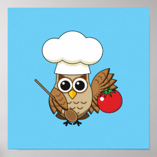 Poster Cartoon de Coruja Cozinhar