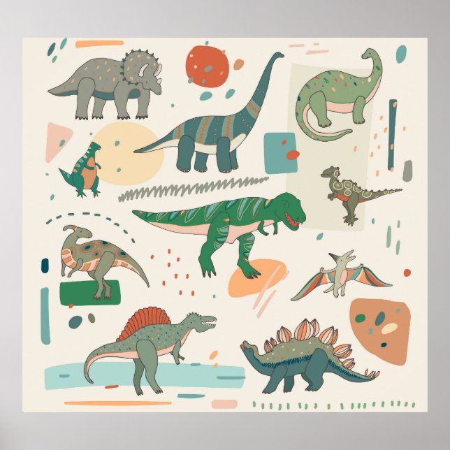 Poster Cartoon de dinossauro: conjunto de ilustrações de  (Frente)