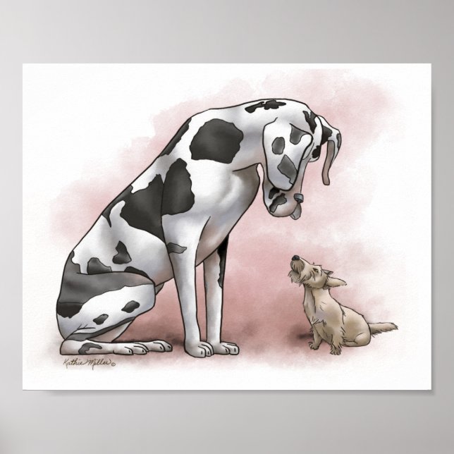 Poster Cartoon de Dogue Alemão e Terrier Escocês (Frente)
